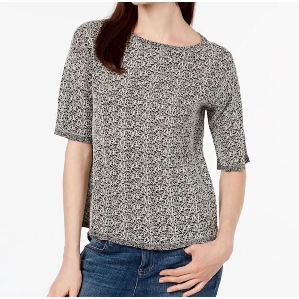 Eileen Fisher Black Bone Fine Organic Linen Crepe Knit Top S
